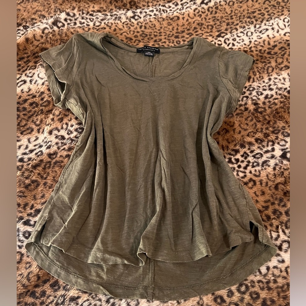 Olive Green Scoop Neck Top.